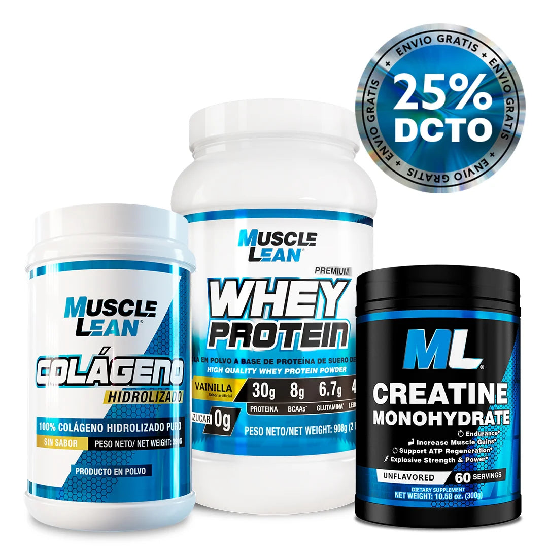 COMBO WHEY 2 LBS + CREATINA + COLÁGENO + ¡ENVIO GRATIS!