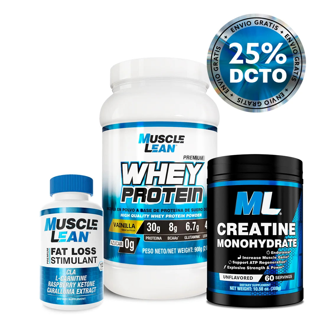 COMBO WHEY 2 LBS + CREATINA + QUEMADOR DE GRASA + ¡ENVIO GRATIS!