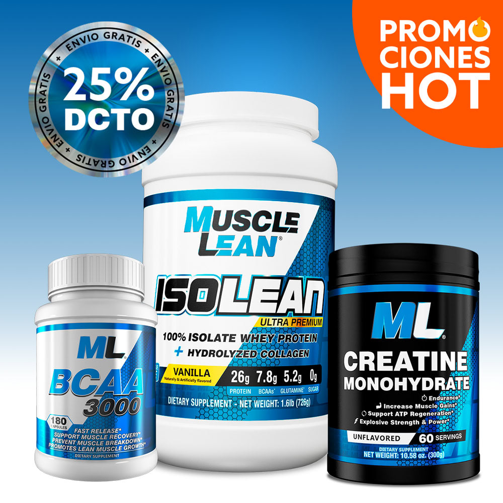 COMBO PROTEÍNA AISLADA ISOLEAN + CREATINA + AMINOÁCIDOS BCAA + ¡ENVIO GRATIS!