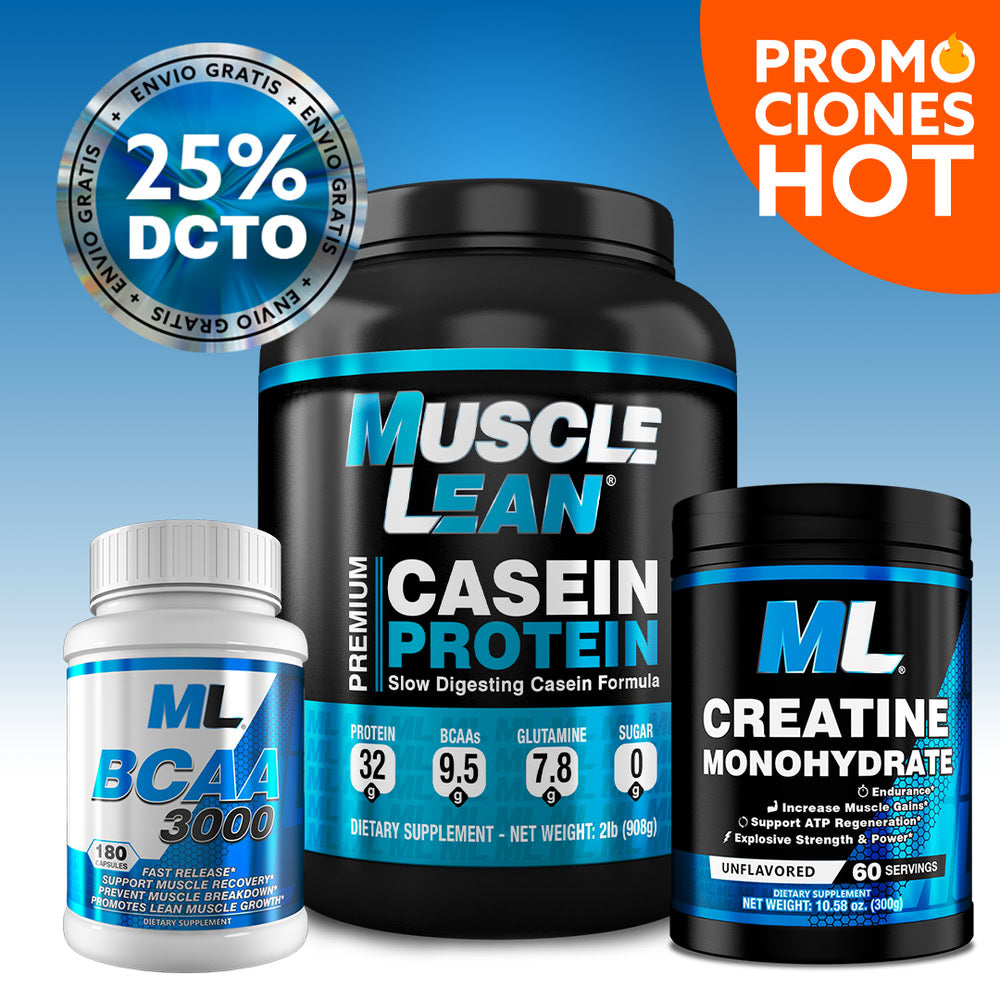 COMBO PROTEINA CASEINA + CREATINA + AMINOÁCIDOS BCAA + ¡ENVIO GRATIS!