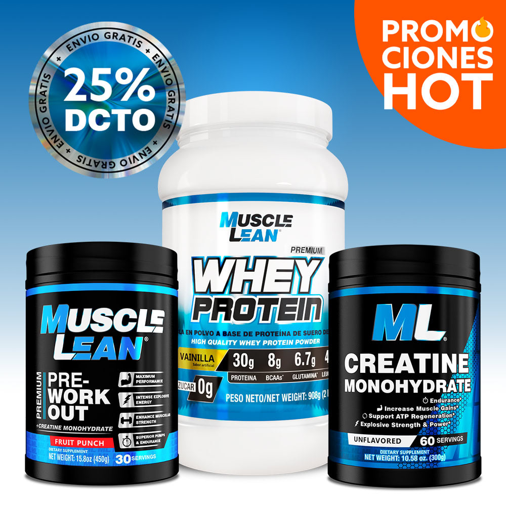 COMBO WHEY 2 LBS + CREATINA + PREENTRENO + ¡ENVIO GRATIS!