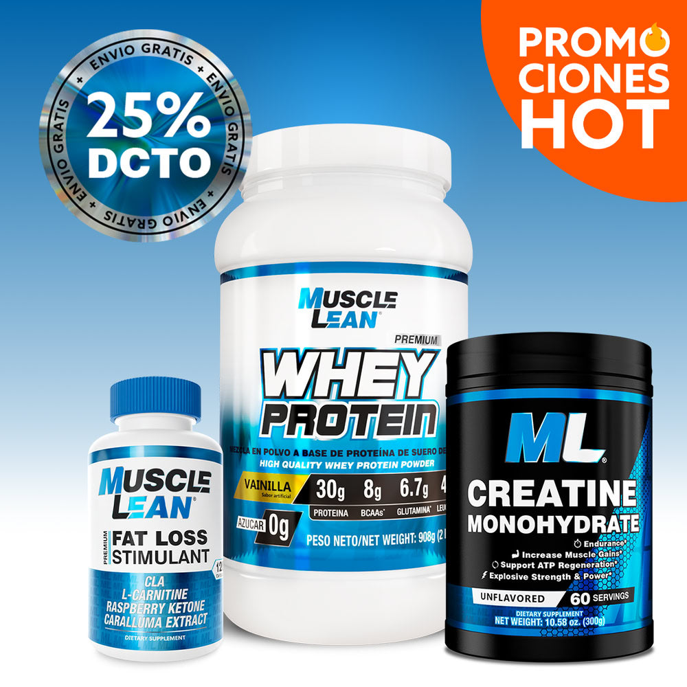 COMBO WHEY 2 LBS + CREATINA + QUEMADOR DE GRASA + ¡ENVIO GRATIS!