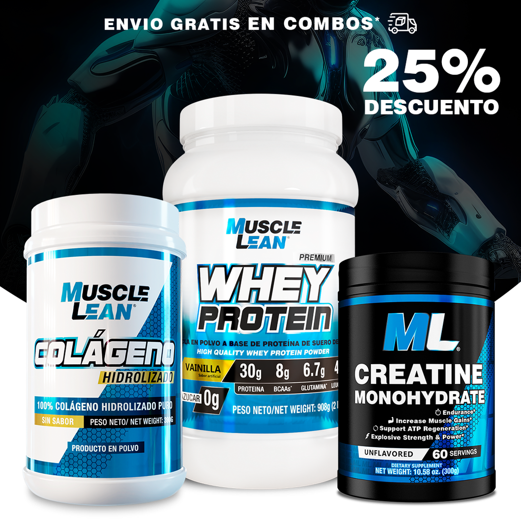 COMBO WHEY 2 LBS + CREATINA + COLÁGENO - 25% DE DESCUENTO + ENVÍO GRATIS